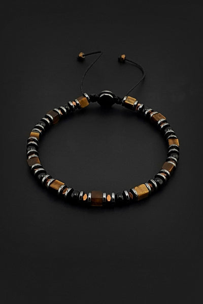 Seven Art Jewelry Doğal Taş Bileklik, Küp Kaplan Gözü, Akik Taşı ve Hematit Taşı Bileklik, Erkek Bileklik, Kadın Bilek