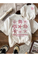 Framgan Unisex Kadın DENİZ YILDIZI Baskılı Beyaz Pamuklu T-Shirt - Beyaz