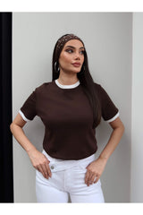 ESRAHELVACI Biyeli Bisiklet Yaka T-Shirt - Aci