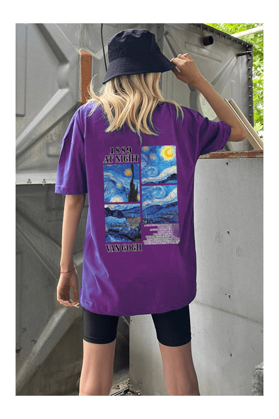 uyguntarz Unisex Van Gogh Baskılı Oversize Tshirt - Mor