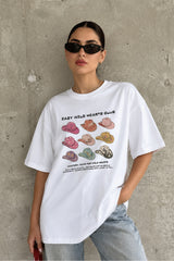 Eazy Co EAZY Unisex Oversize Tişört %100 Pamuk Beyaz Western Dept. Cowboy Baskılı T-Shirt - Kar-Beyaz