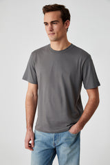 GRIMELANGE Solo Erkek %100 Organik Pamuklu Kalın Dokulu Comfort Fit Bisiklet Yakalı Siyah T-shirt - Kahverengi