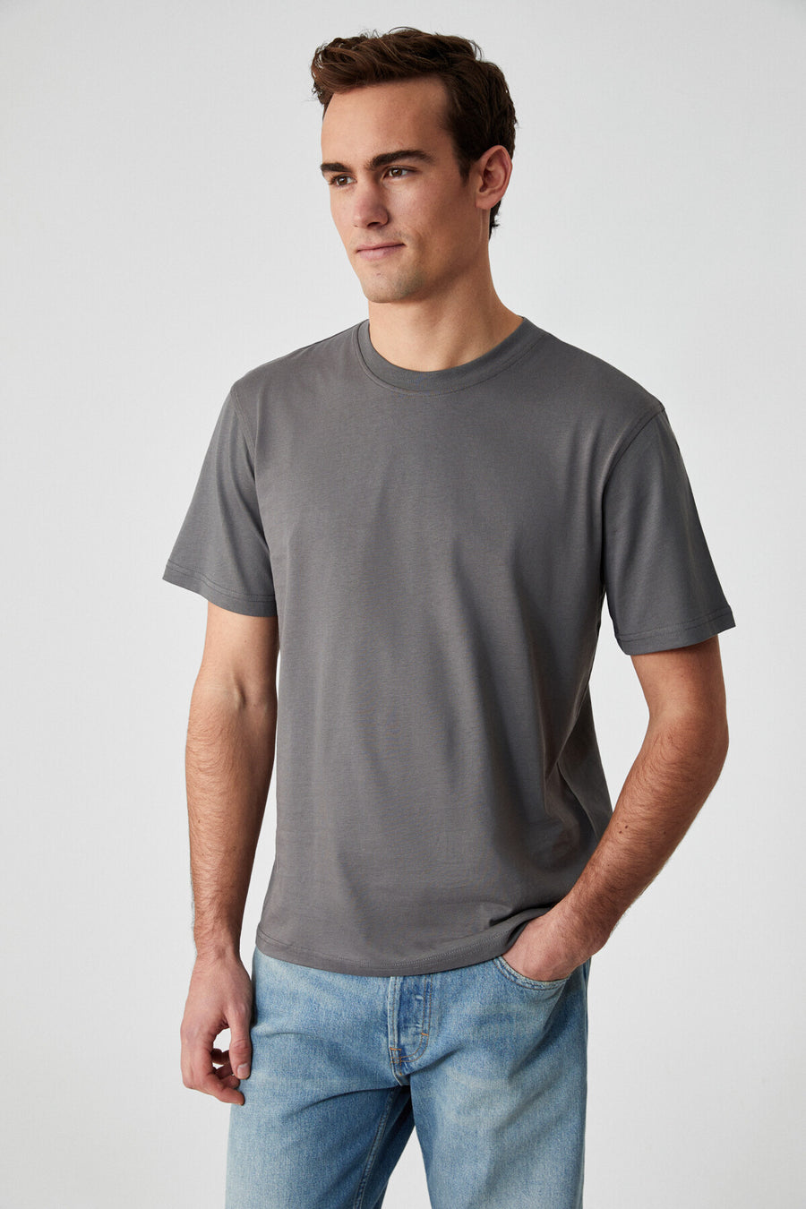 GRIMELANGE Solo Erkek %100 Organik Pamuklu Kalın Dokulu Comfort Fit Bisiklet Yakalı Siyah T-shirt - Kahverengi