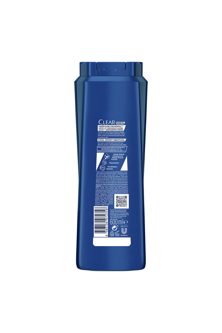 Clear Men Kepeğe Karşı Etkili Şampuan Cool Sport Menthol 600 ml x3