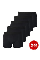 Tudors Erkek 5'li Pamuklu Likralı Esnek Kumaş Boxer - Siyah