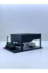 Butik 1/64 Ölçekli Siyah Renk Showroom Tasarımlı Diorama Araç Sergileme Garajı 3D Baskı
