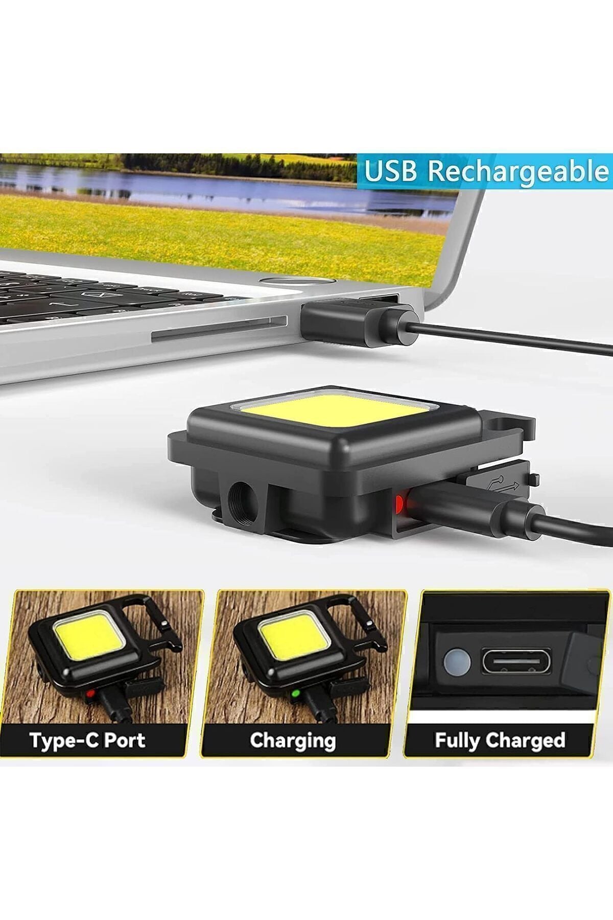Genel Markalar Şarj edilebilir Ledli Mini Taşınabilir Usb Şarj Edilebilir Fonksiyonlu Mıknatıslı Parlak Led Işık - Görsel 6
