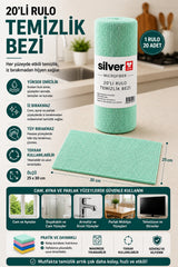 SİLVER HOME 20'li Rulo Mikrofiber Temizlik Bezi 25x30 cm Çok Amaçlı Kopart Kullan Kaliteli Eko Paket