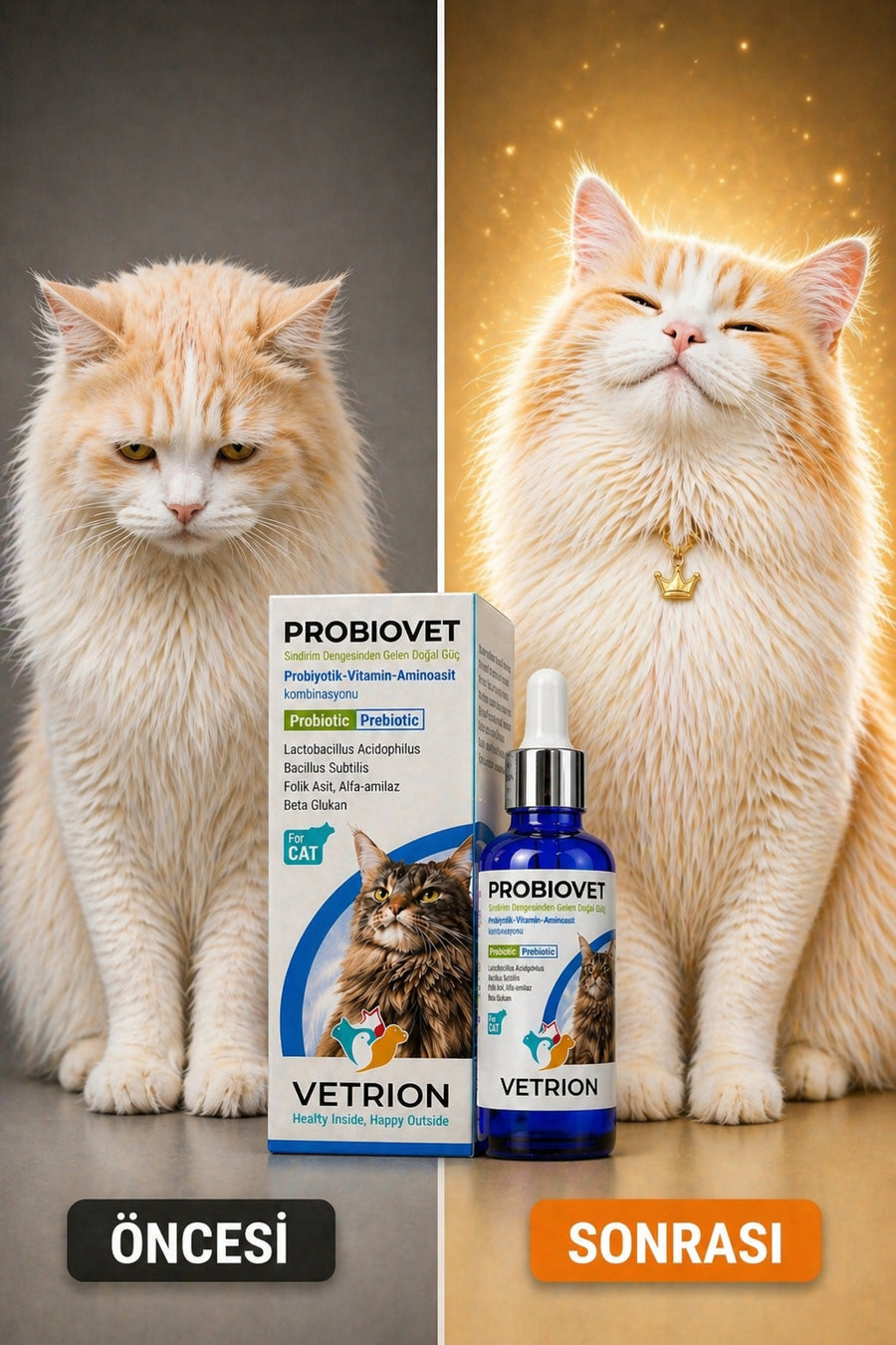 Vetrion Pharma Hızlı etkili Kedi Probiyotik 50 ml | Tüy Sağlığı | Sindirim ve Bağırsak Desteği | Probiovet Vetrion