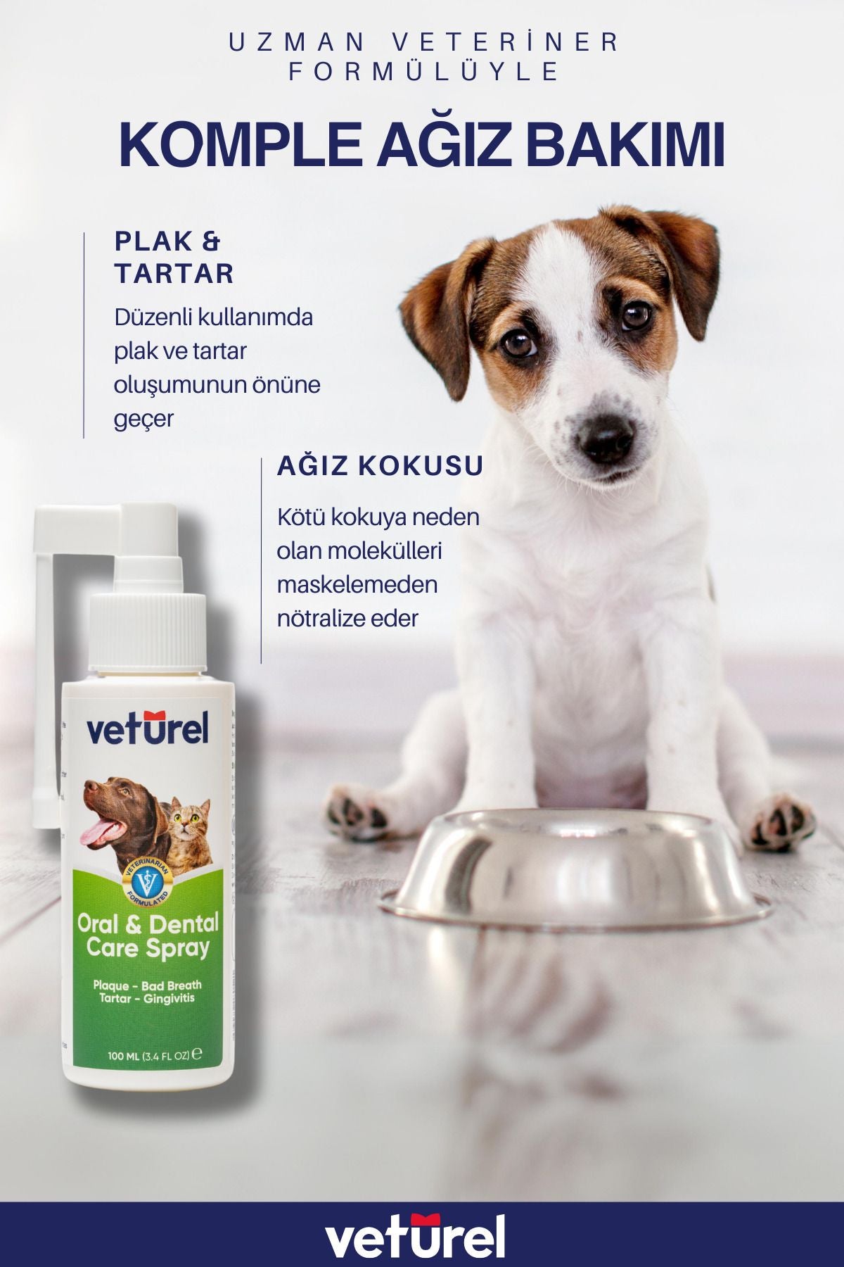 Veturel Ağız Ve Diş Bakım Spreyi 100ml Kedi Ağız Bakımı Köpek Ağız Kokusu Diş Eti Yarası Enfeksiyonu