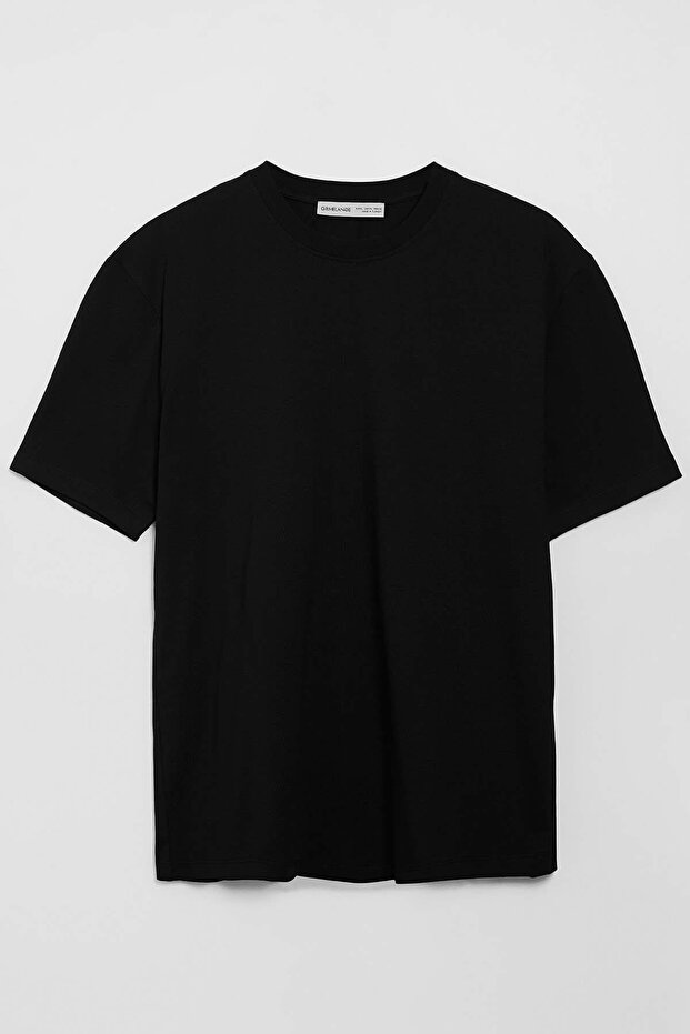 GRIMELANGE Solo Erkek %100 Organik Pamuklu Kalın Dokulu Comfort Fit Bisiklet Yakalı Siyah T-shirt - Beyaz