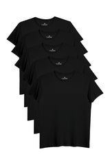 Tudors Unisex 5li Paket Lacivert-Haki-Bordo-Tarçın-Vizon Slim Fit Dar Kesim %100 Pamuk Bisiklet Yaka Tişört - Siyah