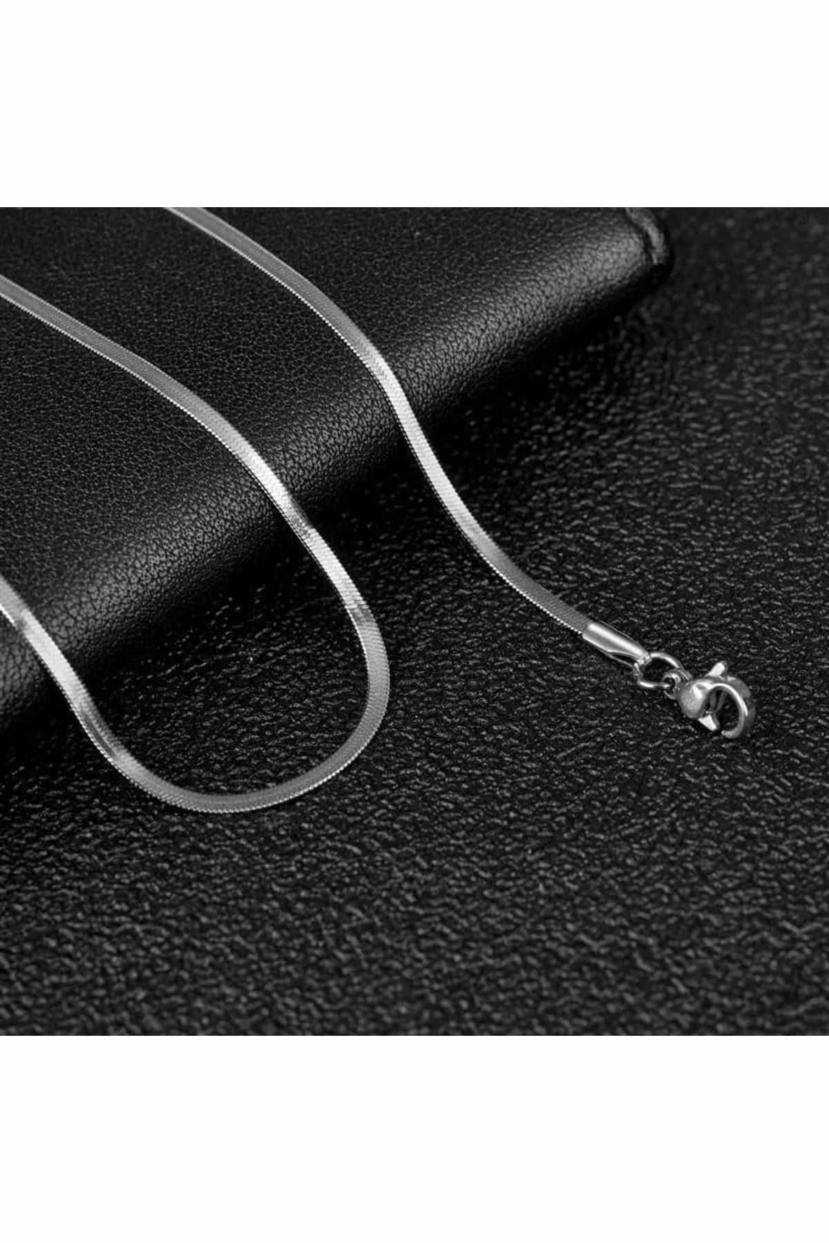 ESJ Paslanmaz Çelik Italyan Ezme Zincir Unisex Kolye Silver 4 Mm 40 5 Cm