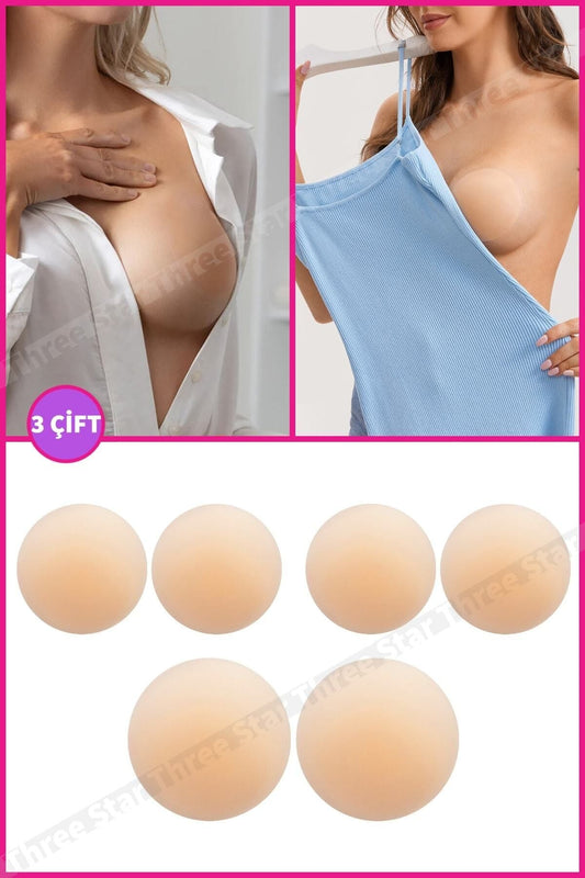Three Star Çift Silikon Göğüs Ucu Gizleyici Ve Kapatıcı Kadın Meme Ucu Kapatıcı Gizleyici Aparat Nipple Pad
