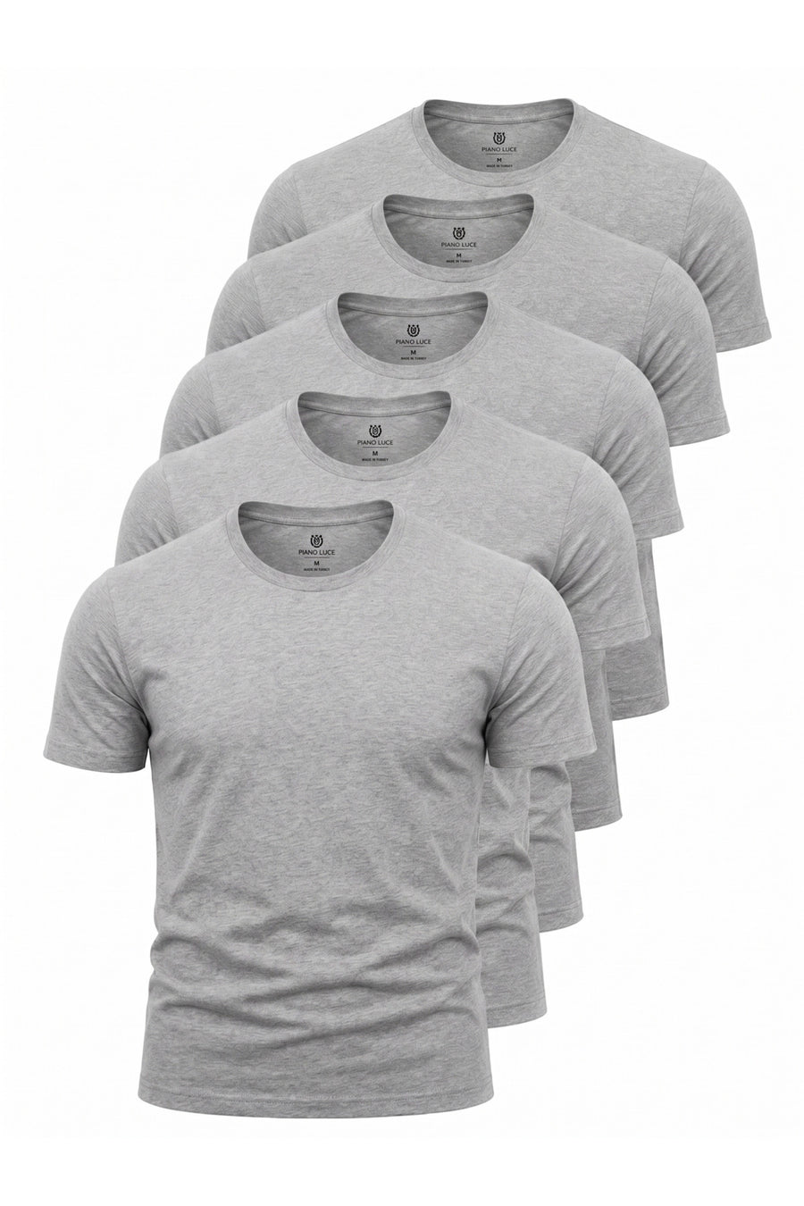 Piano Luce Erkek 5’li Paket T-Shirt – Kısa Kollu Bisiklet Yaka Regular Fit – 5 Renk Seçenekli - Gri