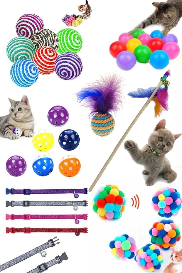 yalıpet oyuncak Top , Tüylü Top , Ponpon Top , Çıngıraklı Top ,renkli Top , Olta Ve Tasma Seti - KD-42