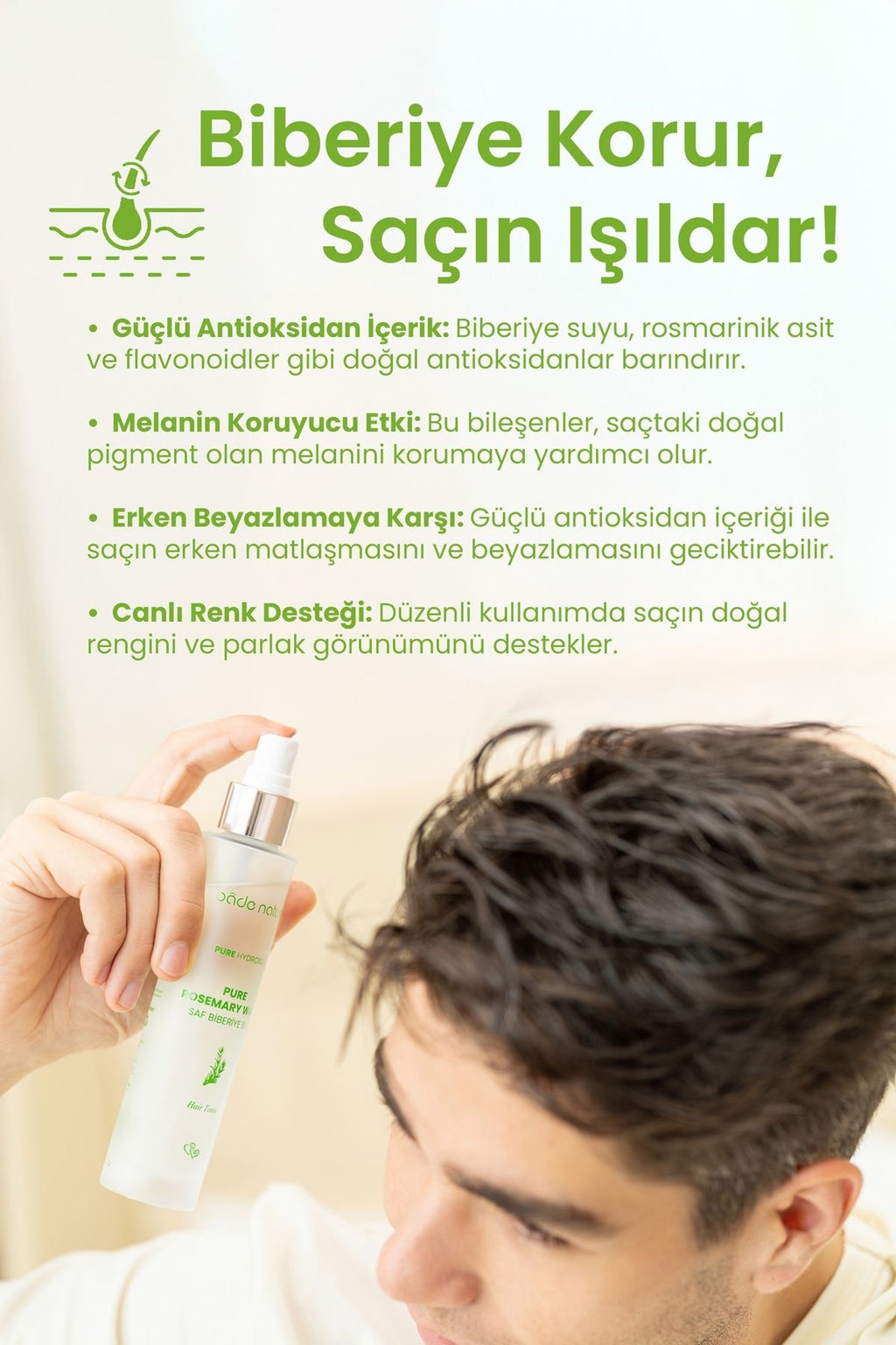 Bade Natural Biberiye Suyu Dökülme Karşıtı ve Saç Uzamasını Destekleyici Saç Toniği %Doğal ve Saf ml