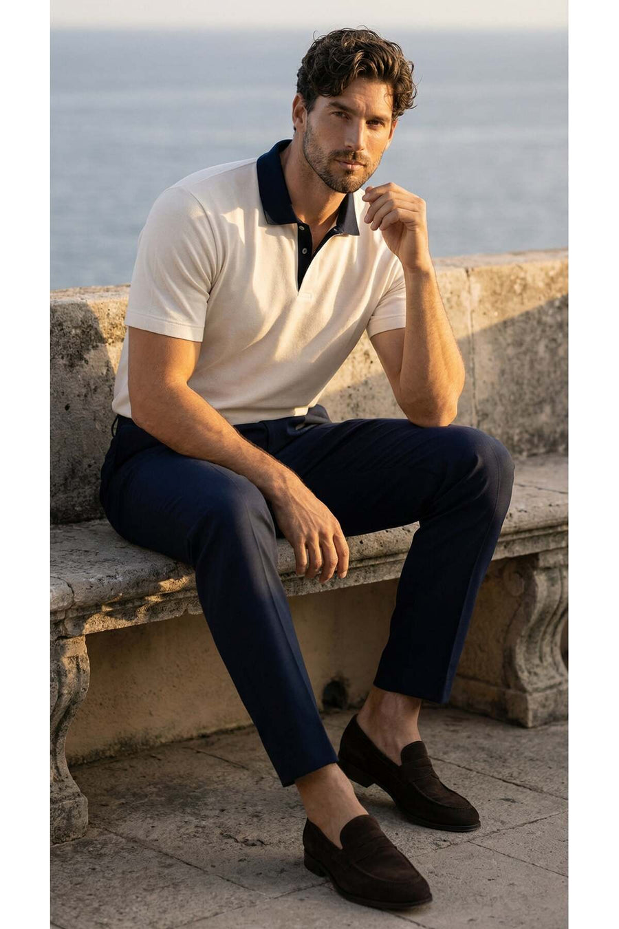 Valiberta Arthur Regular Fit Nova Pike Kumaş Polo Yaka T-Shirt - Beyaz - Lacivert
