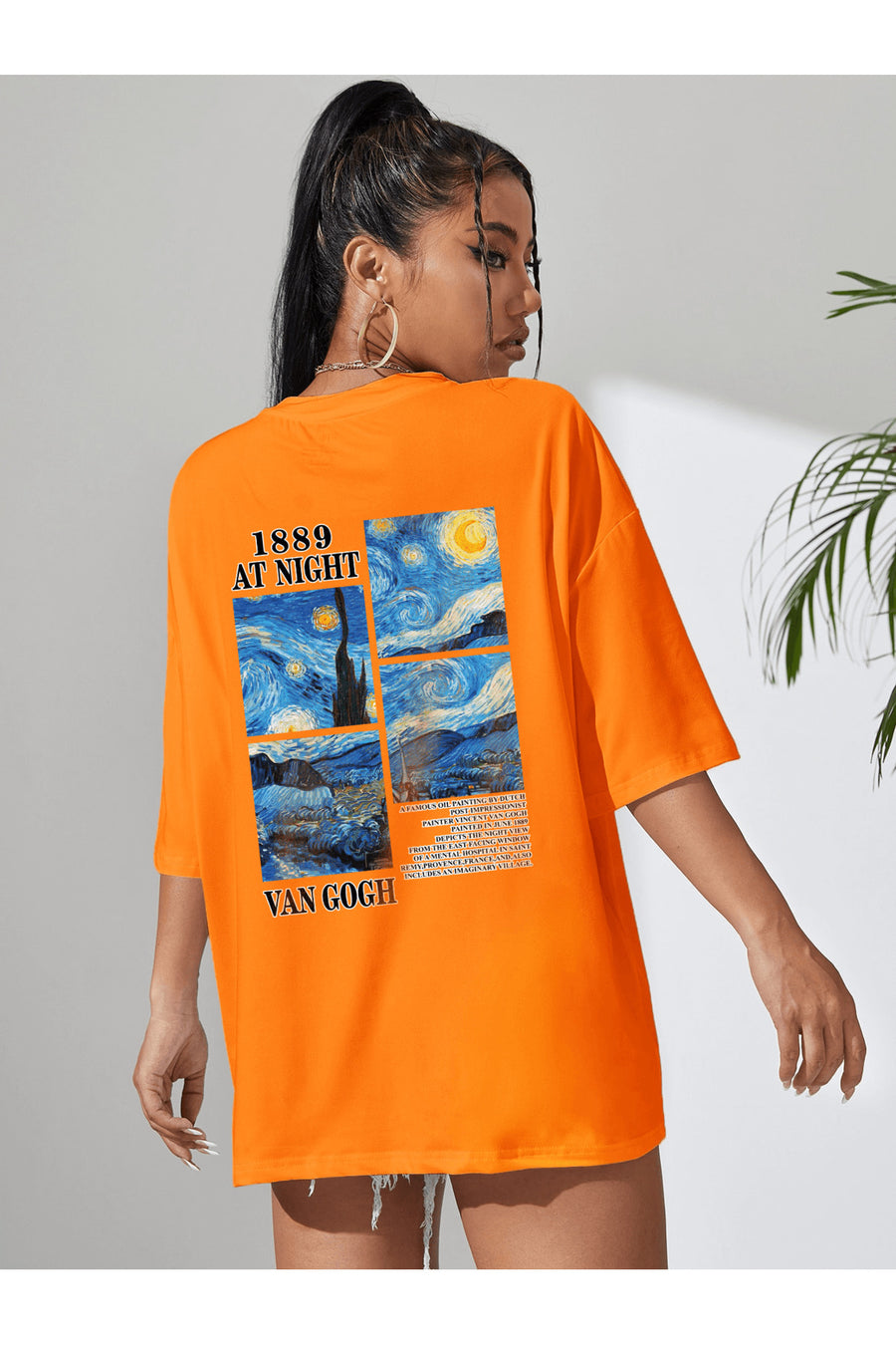 uyguntarz Unisex Van Gogh Baskılı Oversize Tshirt - Turuncu
