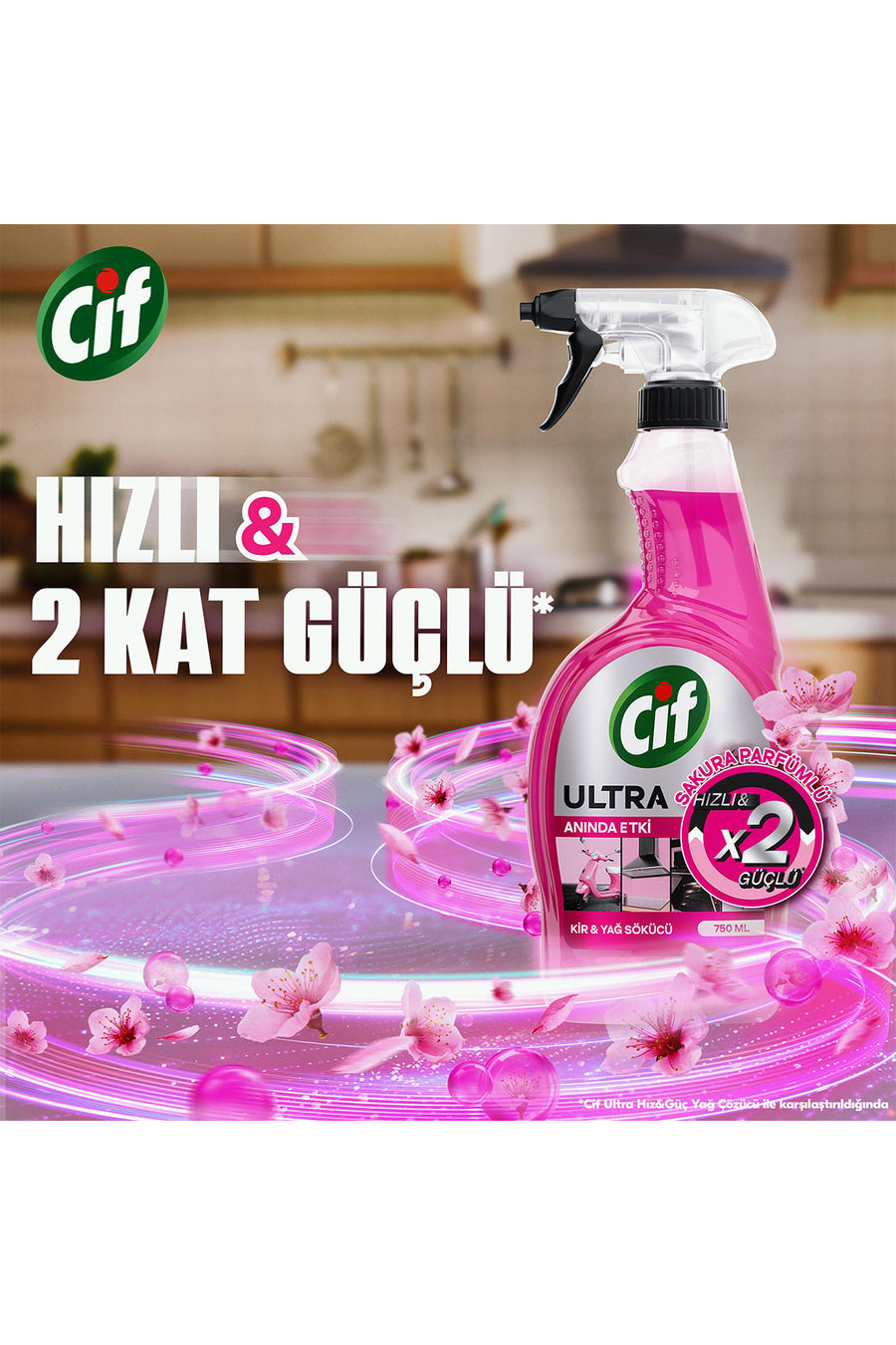Cif Ultra Sprey Anında Etki Kir & Yağ Çözücü 750ml x1 Sakura Sprey x1 Kireç ve Pas Sökücü x1
