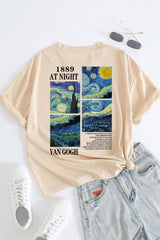 uyguntarz Unisex Van Gogh Baskılı Oversize Tshirt - Bej