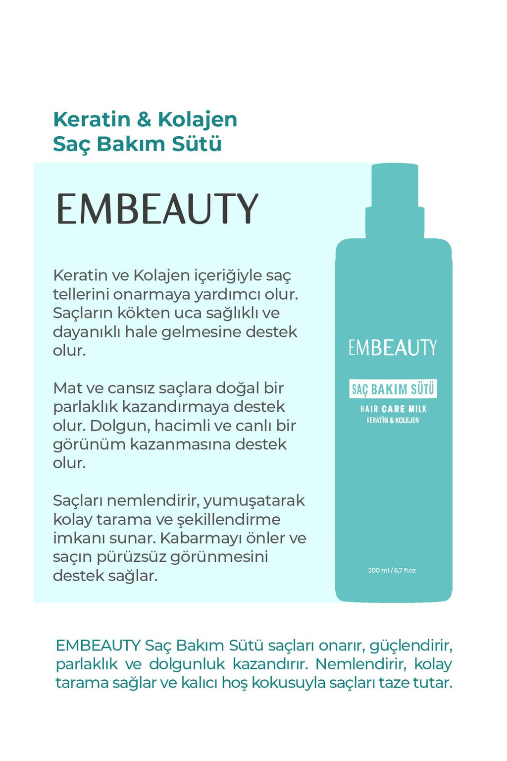 Embeauty Besleyici Keratin Kolajen Saç Bakım Sütü ML