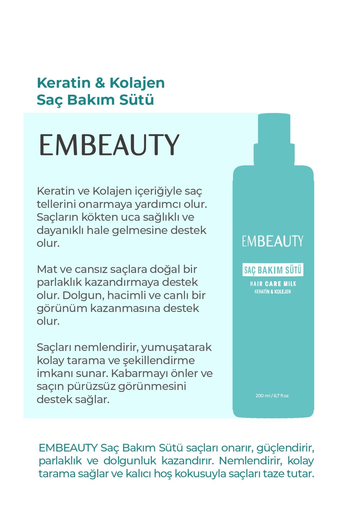 Embeauty Besleyici Keratin Kolajen Saç Bakım Sütü ML