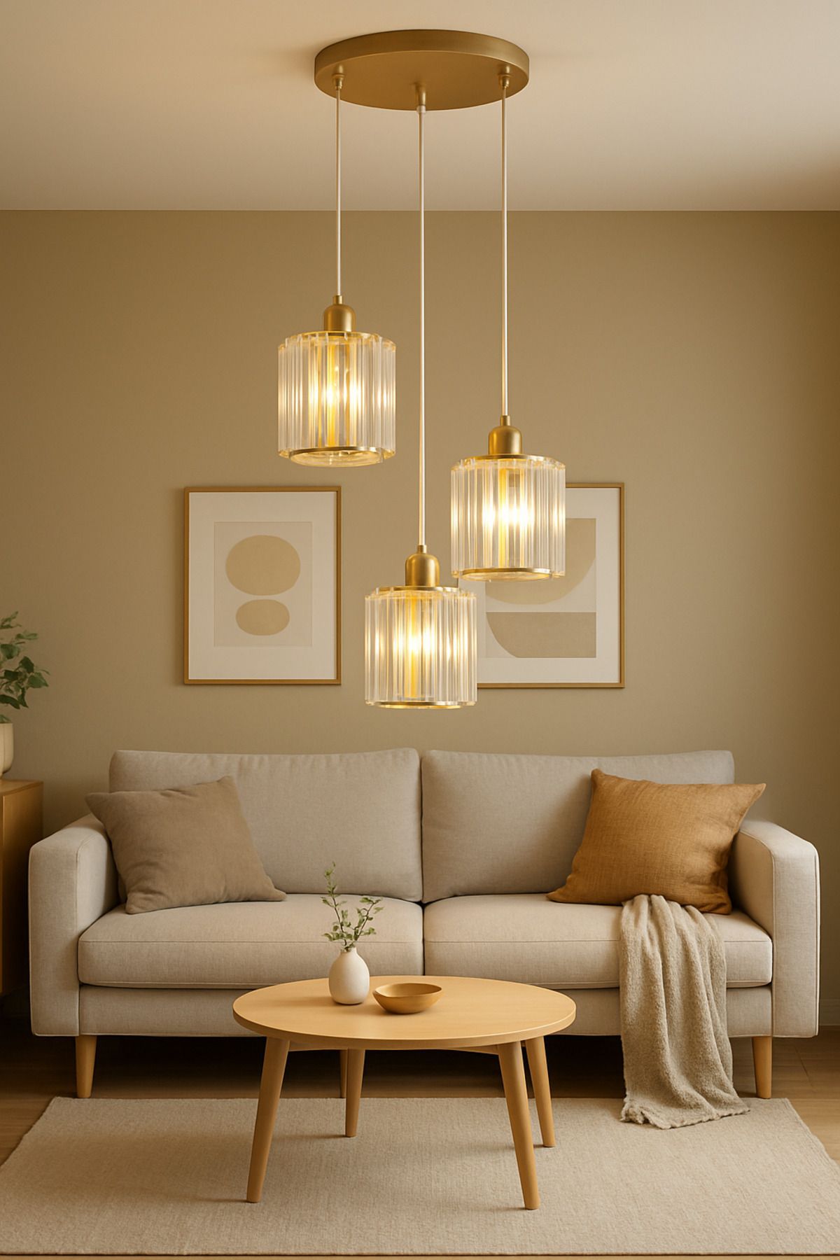 Luna Lighting Radiosa Gold Renkristal Taşlı Dekoratif Modern Salon Mutfak Hol Odantre Üçlü Sarkıt Avize - Görsel 2
