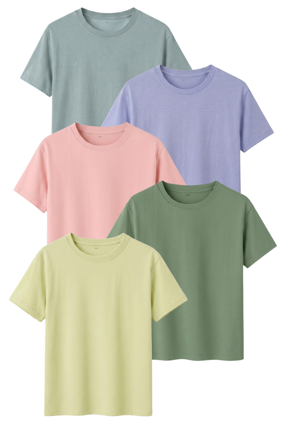 DK DAKSEL Kadın 5’li Basic Tişört Paketi Mint Mavi Pudra Çağla Sarı Renk Rahat Kesim Pamuklu T-Shirt - Shirt