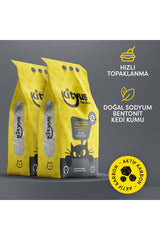 Kityus 2li Avantaj Paketi Ekstra Topaklanan, İnce Taneli, Tozsuz, Aktif Karbonlu Bentonit Kedi Kumu 2x10lt