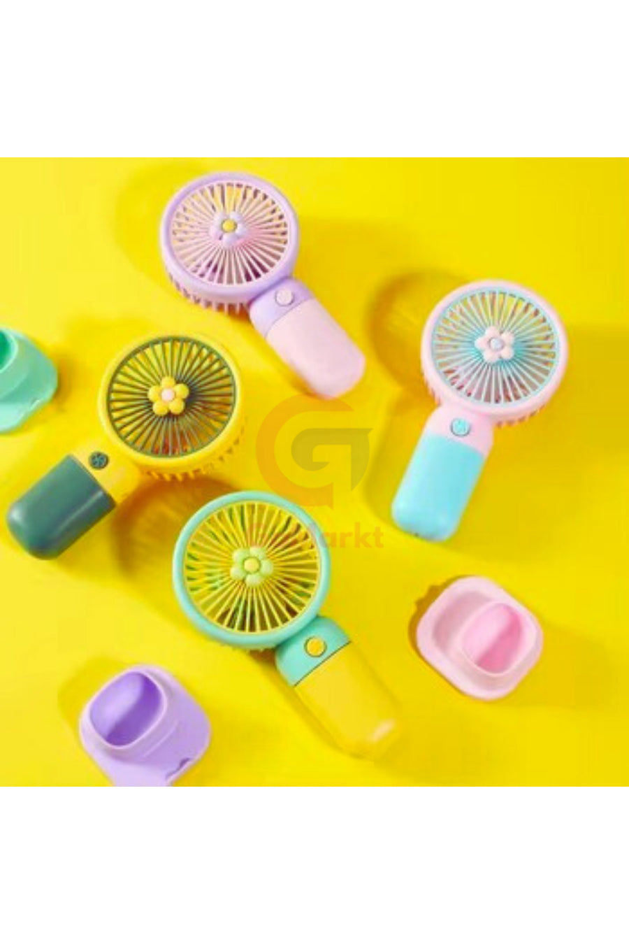 GoMarkt Şarjlı Mini El Ve Masa Fanı Çiçek Desenli Mini El Pervanesi Soğutu El Fanı