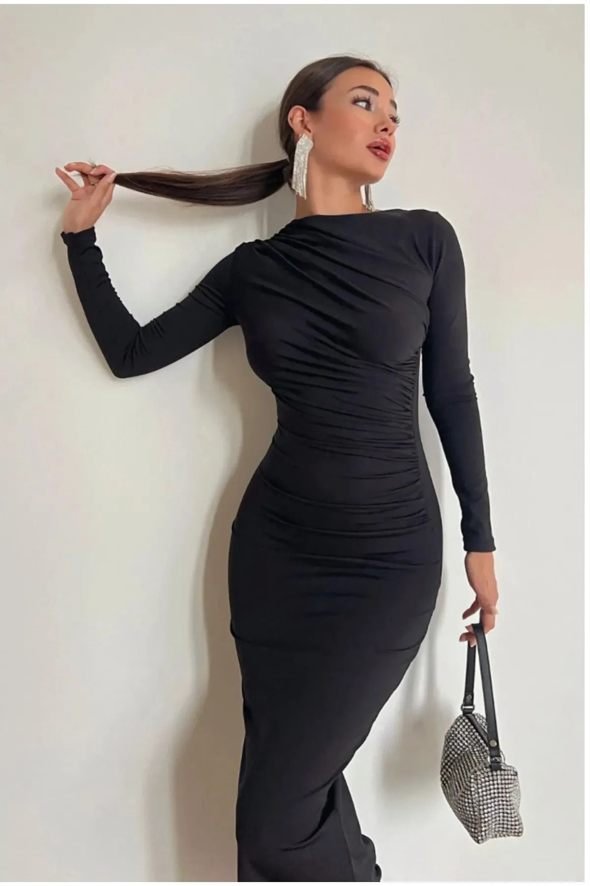 lumuteks Kadın Softouch Drape Detay Maxi Elbise