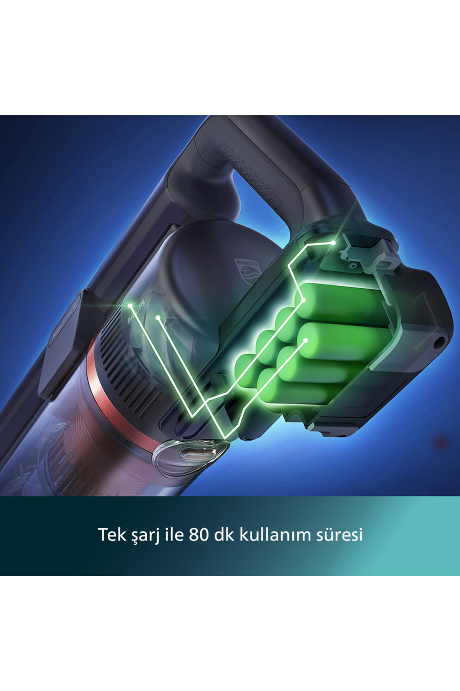 Philips 7000 Serisi Aqua 25.2 V Kablosuz Dik Süpürge, PowerCyclone 12, 80 dk'ya Kadar Şarj, XC7057/01 - Gold Dust