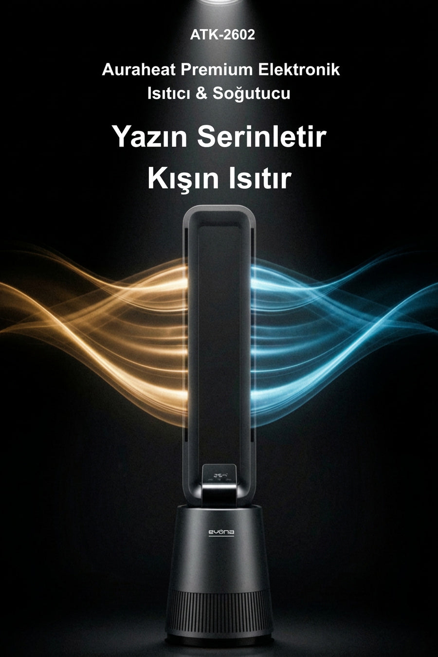 evona AuraHeat Elektronik Fanlı Isıtıcı & Soğutucu Klima, Taşınabilir,Uzaktan Kumanda, Sessiz Güç