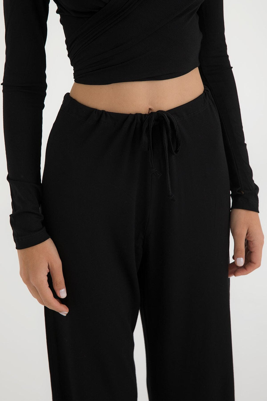 SHEISMONO Ultra Soft Bağcıklı Pantolon Siyah - Ekru