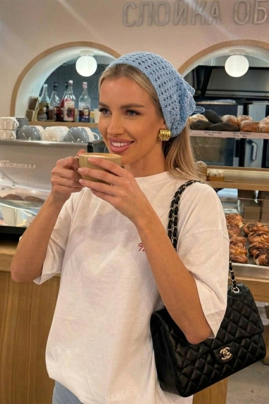 BAHELS Kadın Kahve File Model Bandana, Örgü Bandana