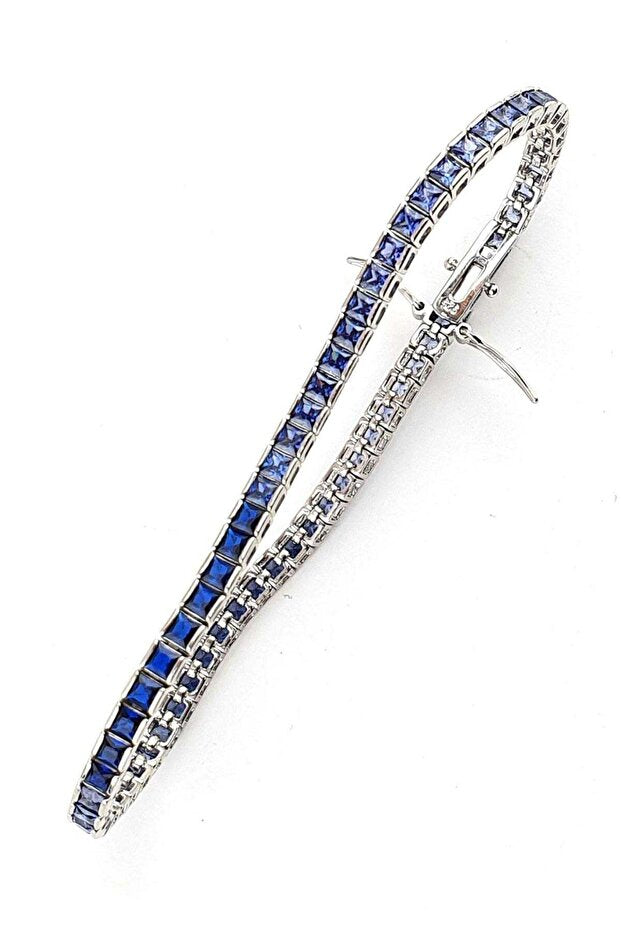 OSESHOP Ametist ve safir taşlı 925ayar gümüş ıtalyan tasarimi su yolu bileklik ( kalınlık 3 mm )