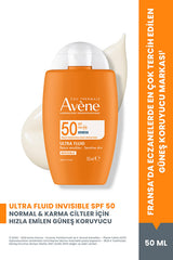 Avene Ultra Fluid Invisible Normal/Karma Ciltler için Ultra Akışkan SPF 50 Güneş Kremi 50 ml