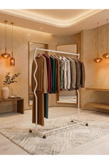 ARVİONHOME Modern Lüks Gold Desenli Metal Tekerlekli Konfeksiyon Askılığı ve Dayanıklı Taşınabilir Raflı Stand