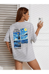 uyguntarz Unisex Van Gogh Baskılı Oversize Tshirt - Gri