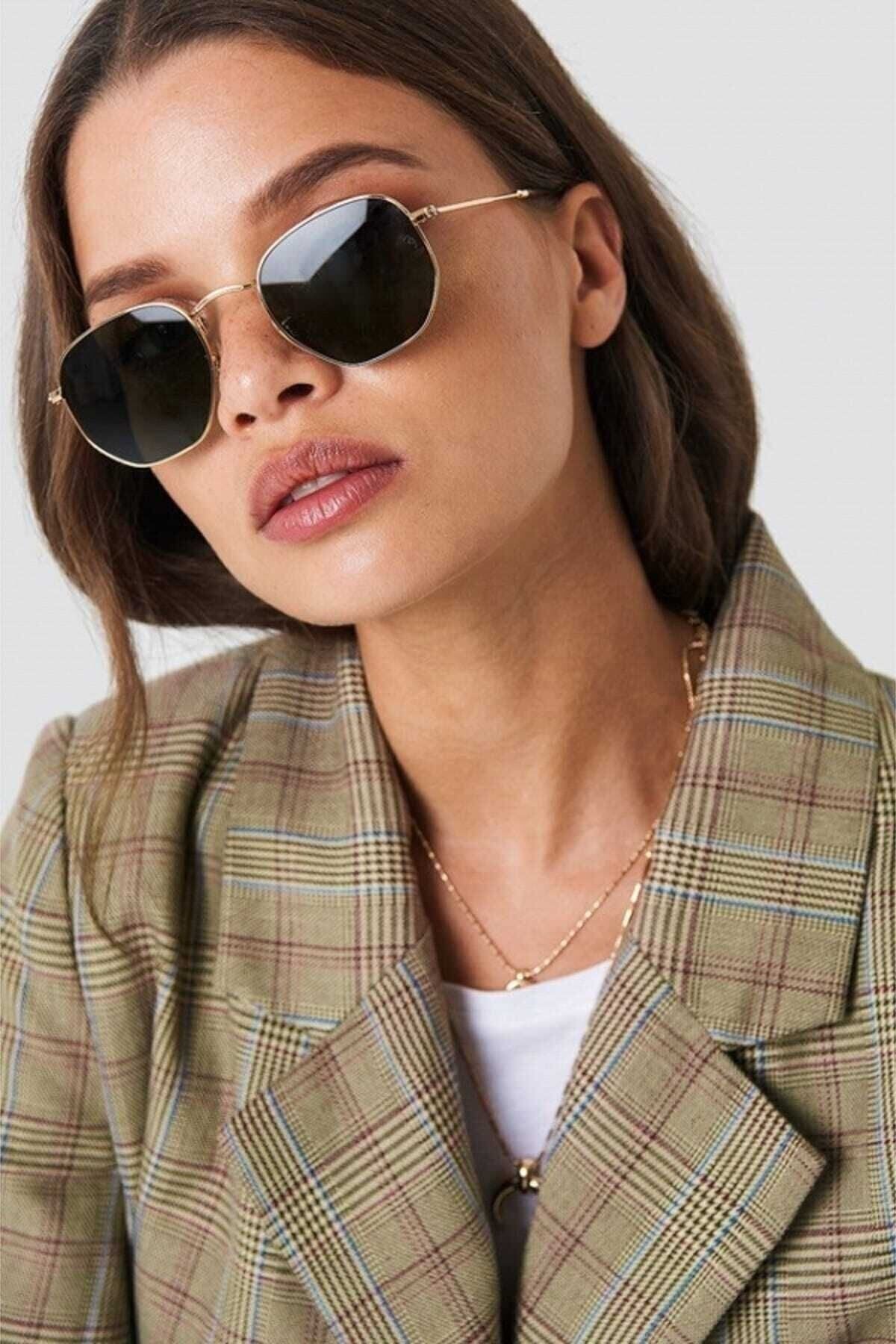 MACERATİ Gold Metal Çerçeveli Beşgen Unisex Güneş Gözlüğü - Görsel 5