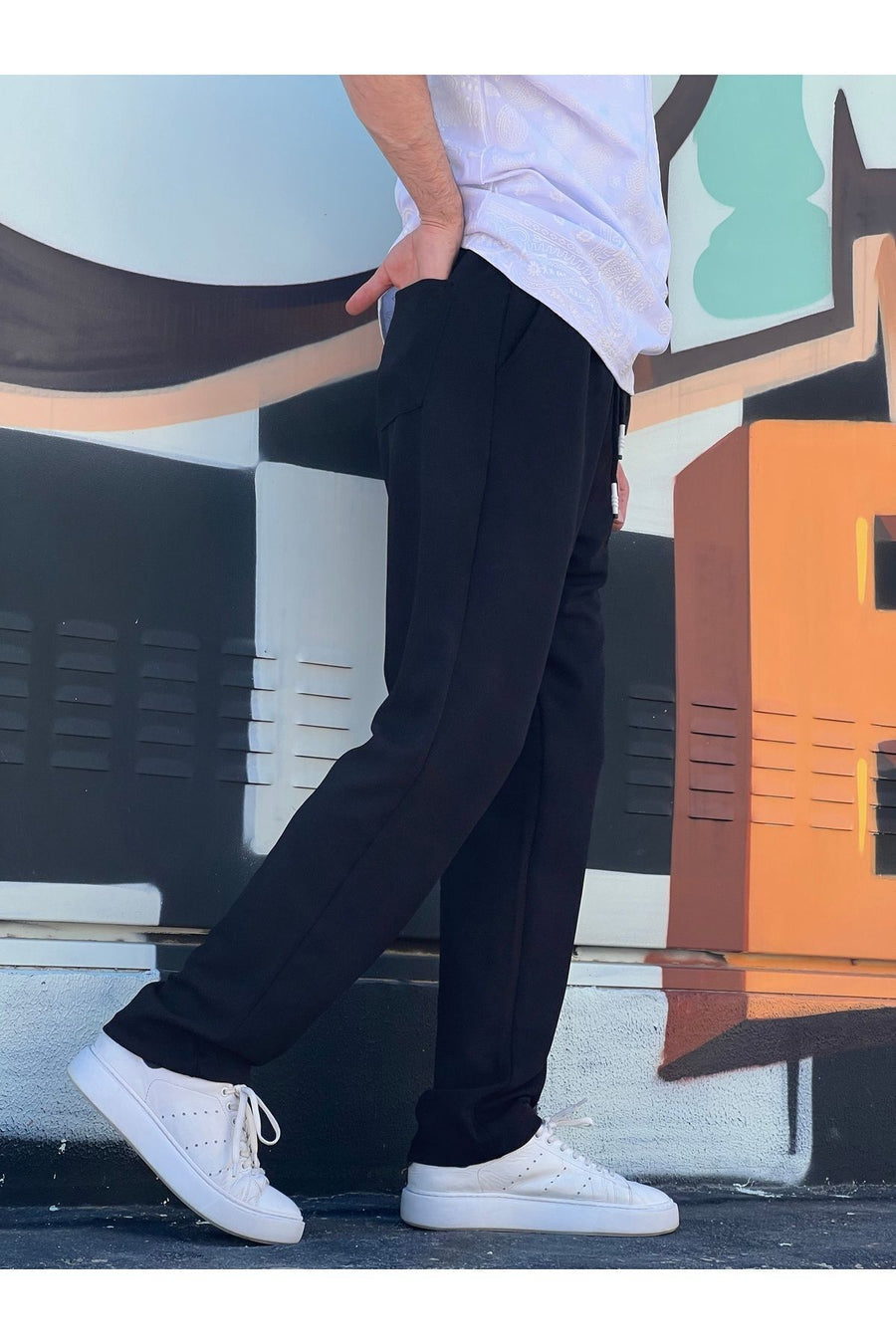 ElitWear Yeni Sezon Rahat Kalıp Esnek Kumaş Beli Lastikli Baggy Pantolon - Tas