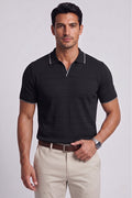 viyamen Erkek Triko Kumaş Yakalı Düğmesiz Açık Yaka Fitilli Kısa Kollu Regular Fit Tişört T-shirt - - Bebek