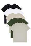 Tudors Unisex 5li Paket Lacivert-Haki-Bordo-Tarçın-Vizon Slim Fit Dar Kesim %100 Pamuk Bisiklet Yaka Tişört - Unisex
