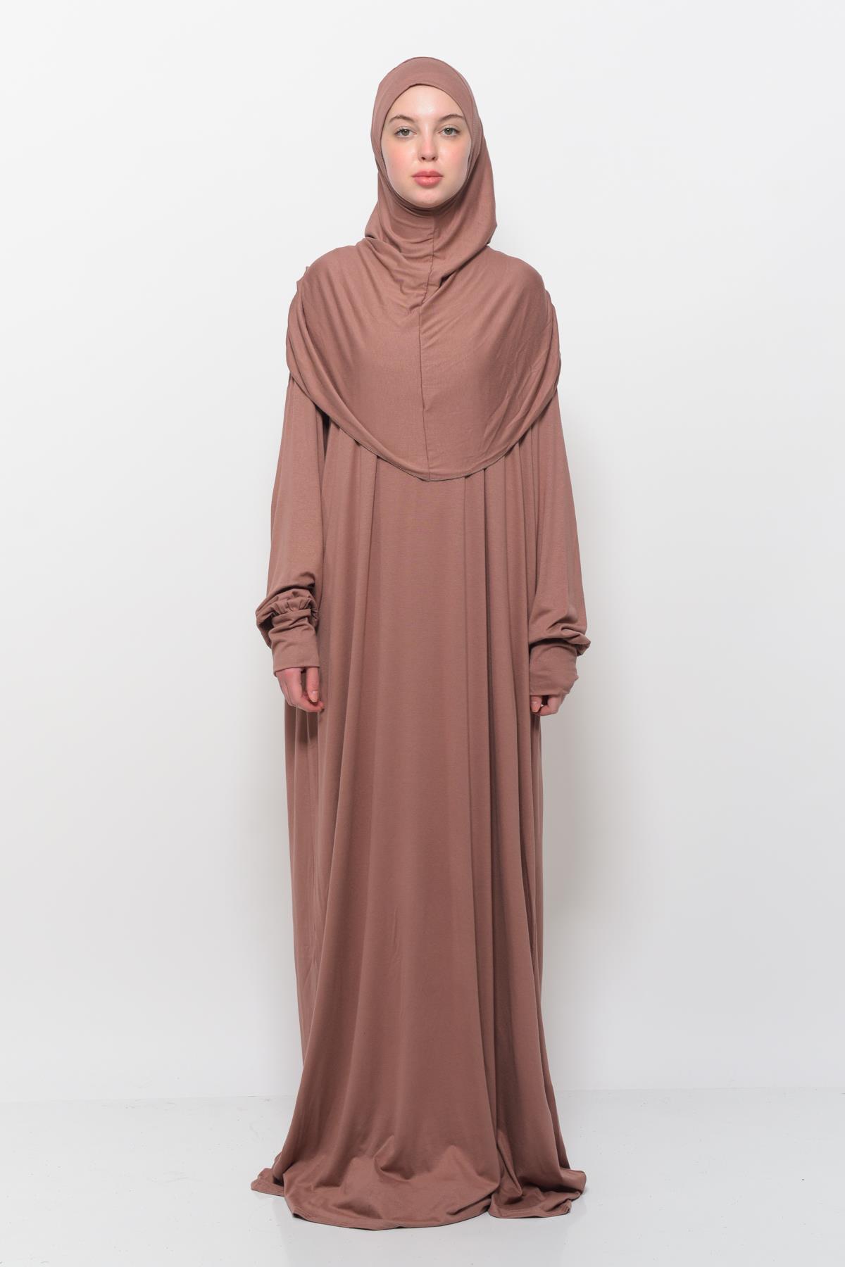 Altobeh Pratik Tek Parça Pamuklu Yarasa Kollu Tak Çıkar Başörtülü Organik Namaz Elbisesi Fıstık Yeşili