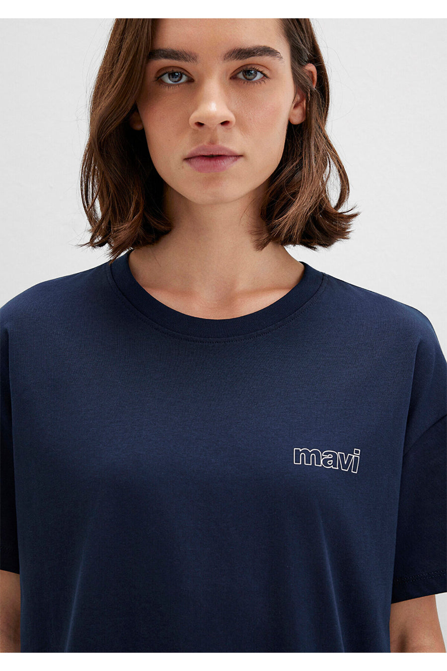 Mavi Logo Baskılı Lacivert Tişört Loose Fit / Bol Rahat Kesim 1611309-70490