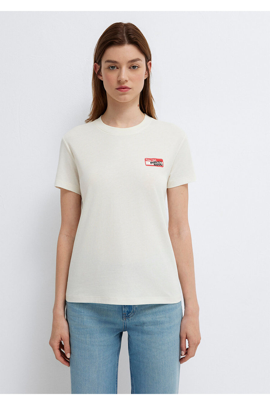 Mavi Baskılı Ekru Tişört Semi Slim Fit / Yarı Dar Kesim 1614251-80194