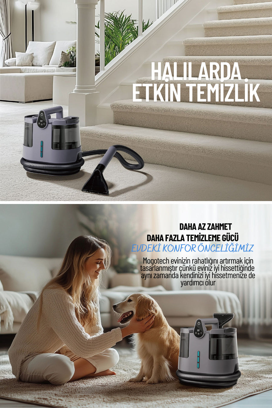 mogo tech MG-201 Premium - Sesli Komutlu Buharlı Temizlik Makinesi Mop Başlıklı Halı & Koltuk Yıkama Makinesi