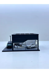 Butik 1/64 Ölçekli Siyah Renk Showroom Tasarımlı Diorama Araç Sergileme Garajı 3D Baskı