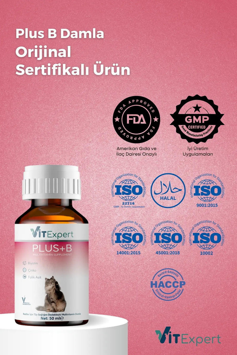 Vitexpert Hızlı Etkili Tüy Dökülmesi Önleyici Tüm Kediler İçin Plus B Biyotin Multivitamin Damlası 50 ml